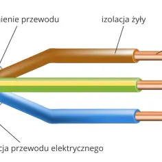 Przekrój kabla elektrycznego: miedziane żyły jednodrutowe w izolacji, wypełnienie i zewnętrzna izolacja. Czy silikon przewodzi prąd? Nie, izolacja chroni przed prądem.