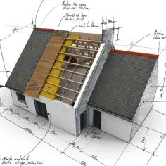 Przekrój domu ukazujący rodzaje dachówek ceramicznych, izolację i konstrukcję dachu.