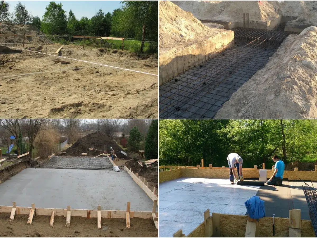 Budowa ław fundamentowych krok po kroku: wykop, zbrojenie, betonowanie i izolacja.